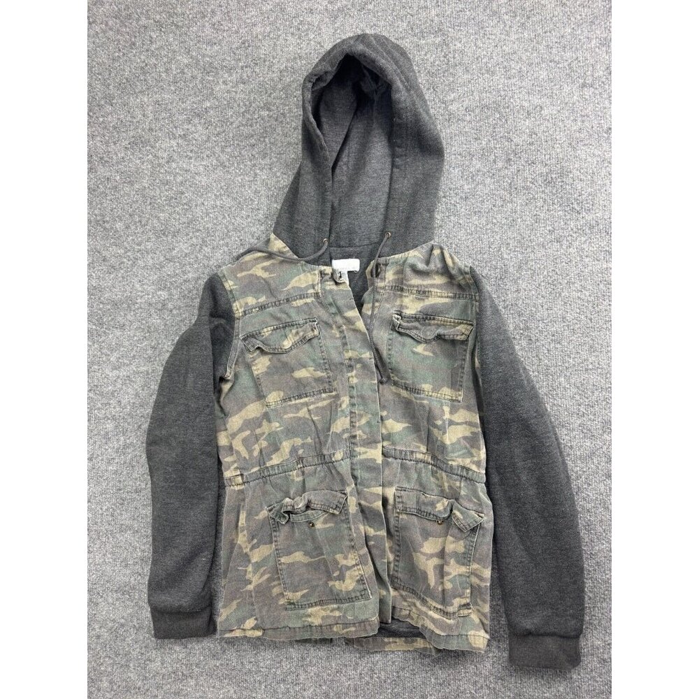 O'Neill Utility Jacket Women's L Green Camouflage Button Up Hooded Sweatshirt